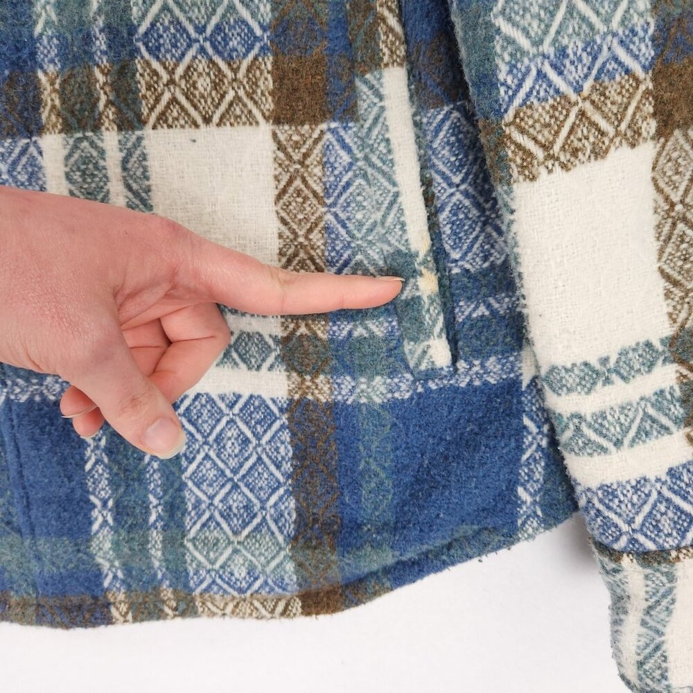 Lucky Brand Jacket Mens Medium Blue Plaid Wool Blend Button Front Shirt Shacket - Picture 4 of 15